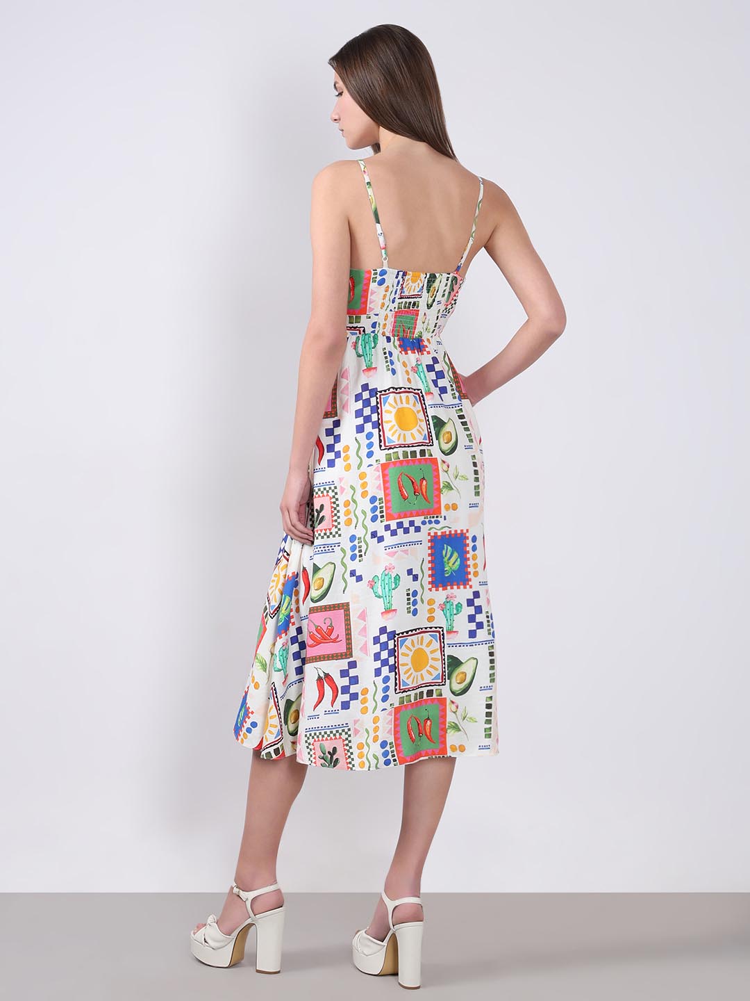 Vero Moda White Printed Midi Dress