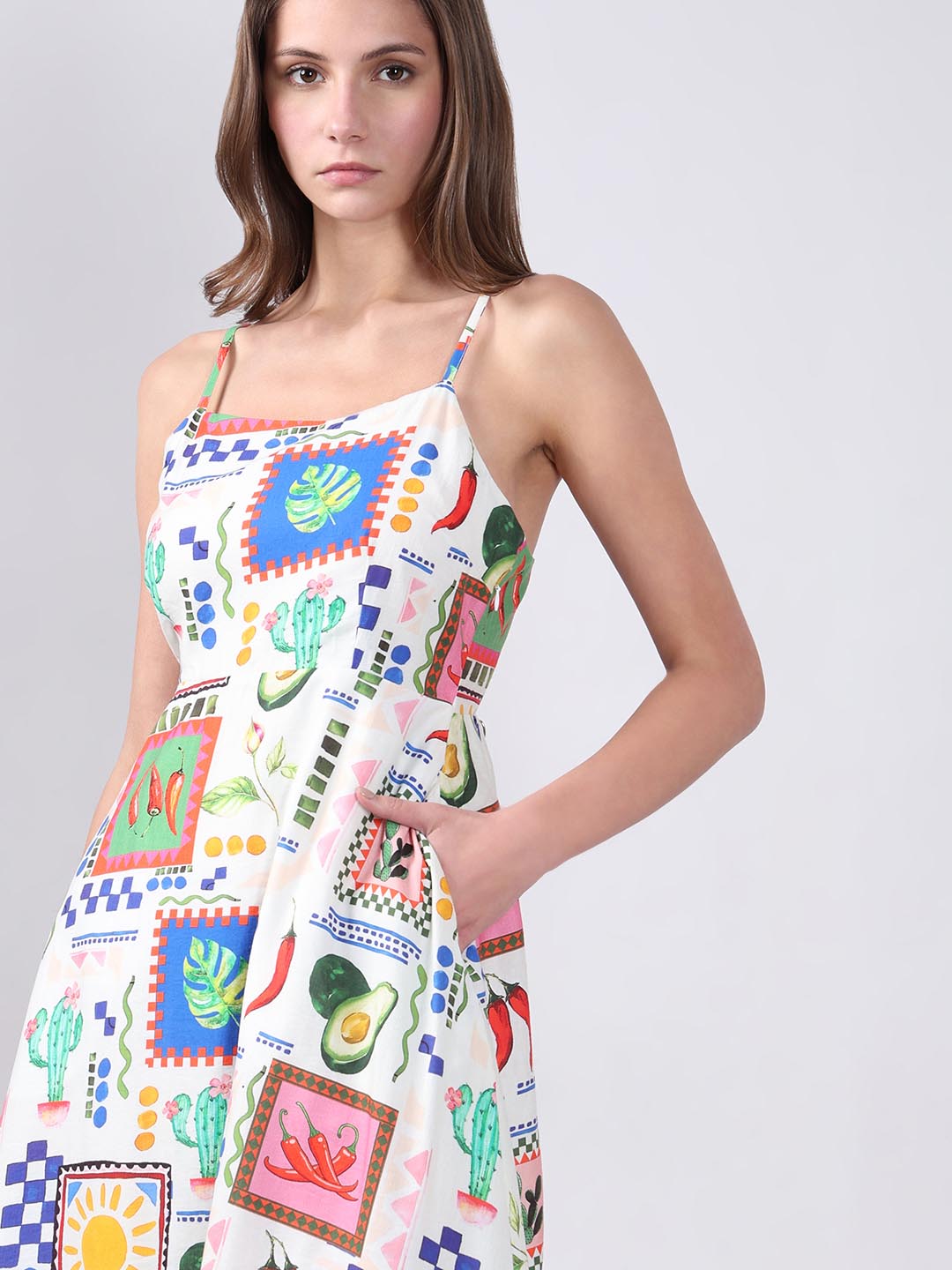 Vero Moda White Printed Midi Dress