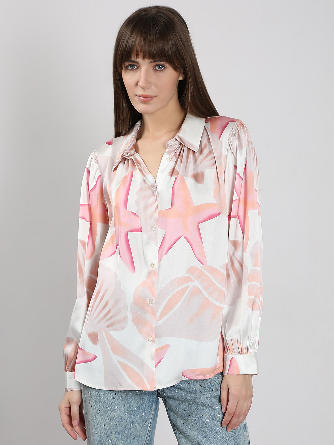 White Printed Full Sleeves Shirt