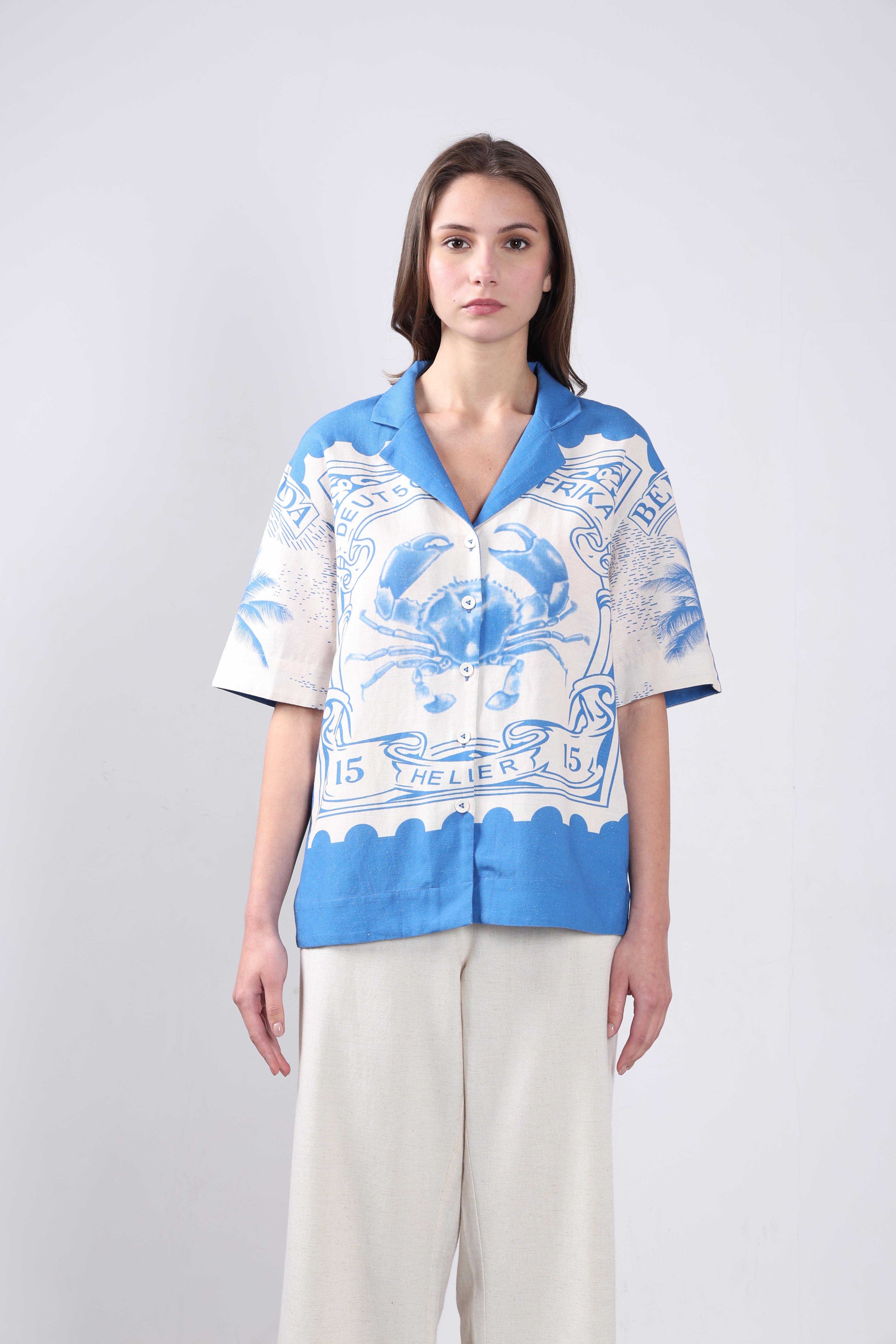 Vero Moda White Printed Cotton-Linen Shirt
