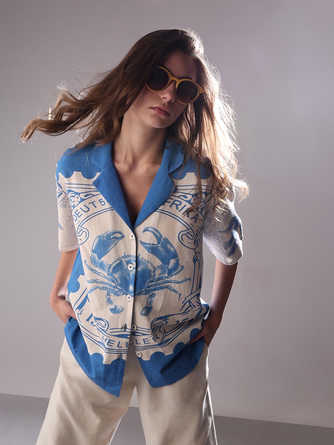 Vero Moda White Printed Cotton-Linen Shirt