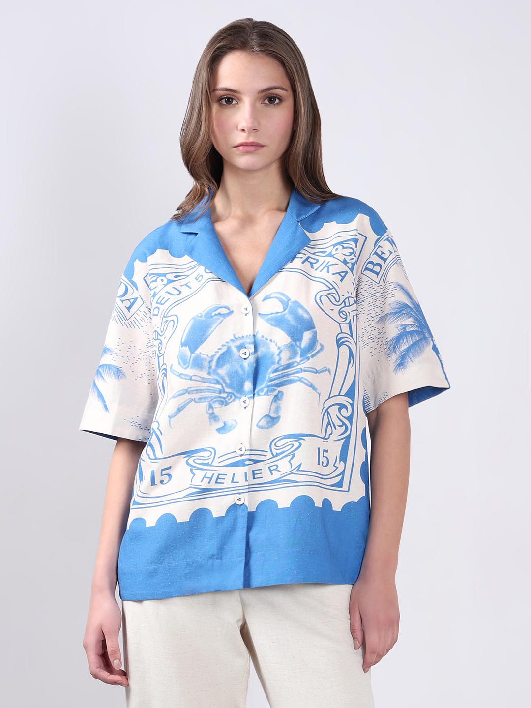 Vero Moda White Printed Cotton-Linen Shirt