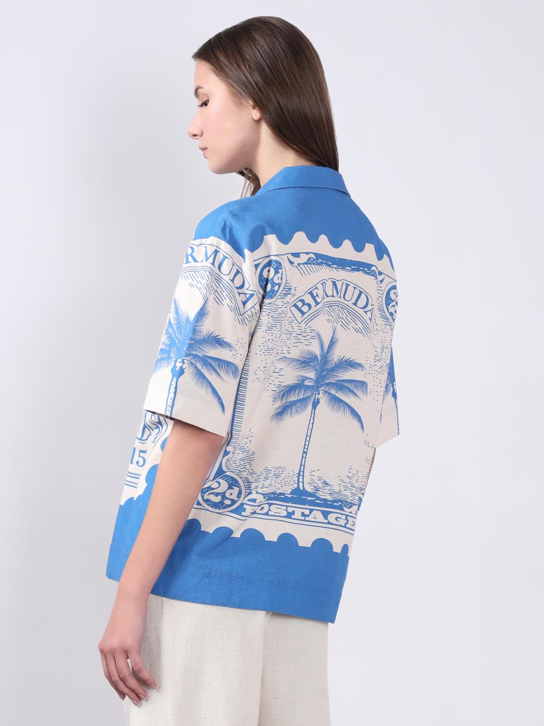 Vero Moda White Printed Cotton-Linen Shirt