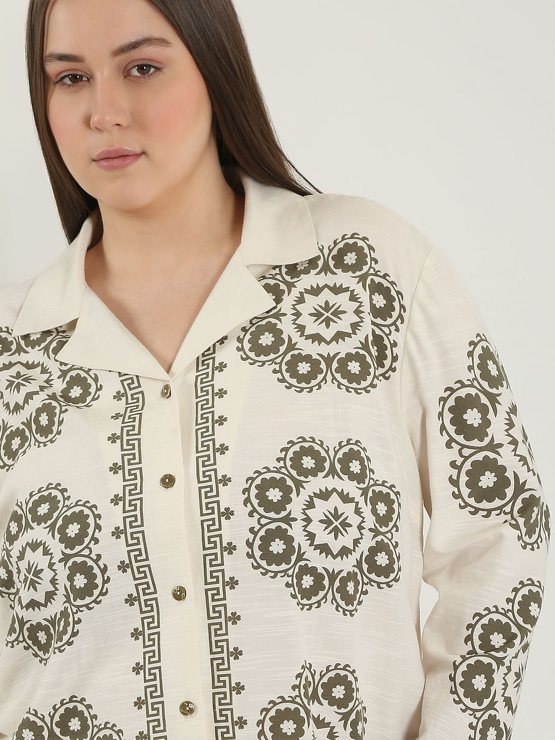 Curve Ecru Printed Co-Ord Set Shirt