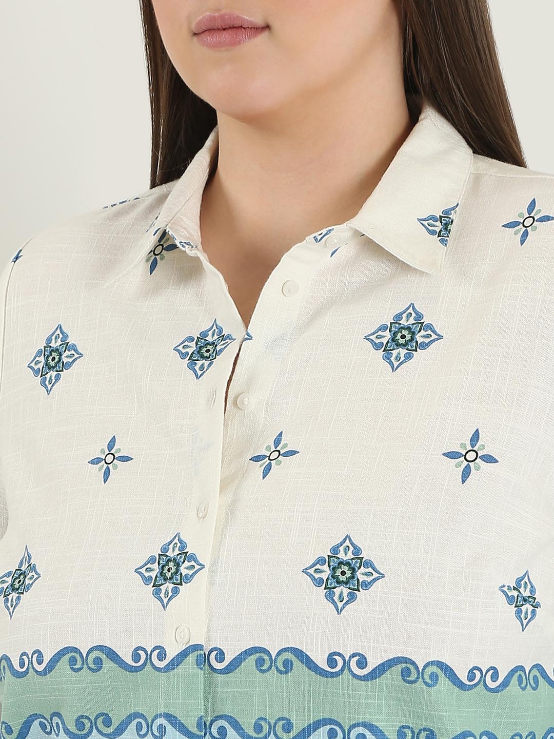 Vero Moda Curve White Printed Cotton Shirt