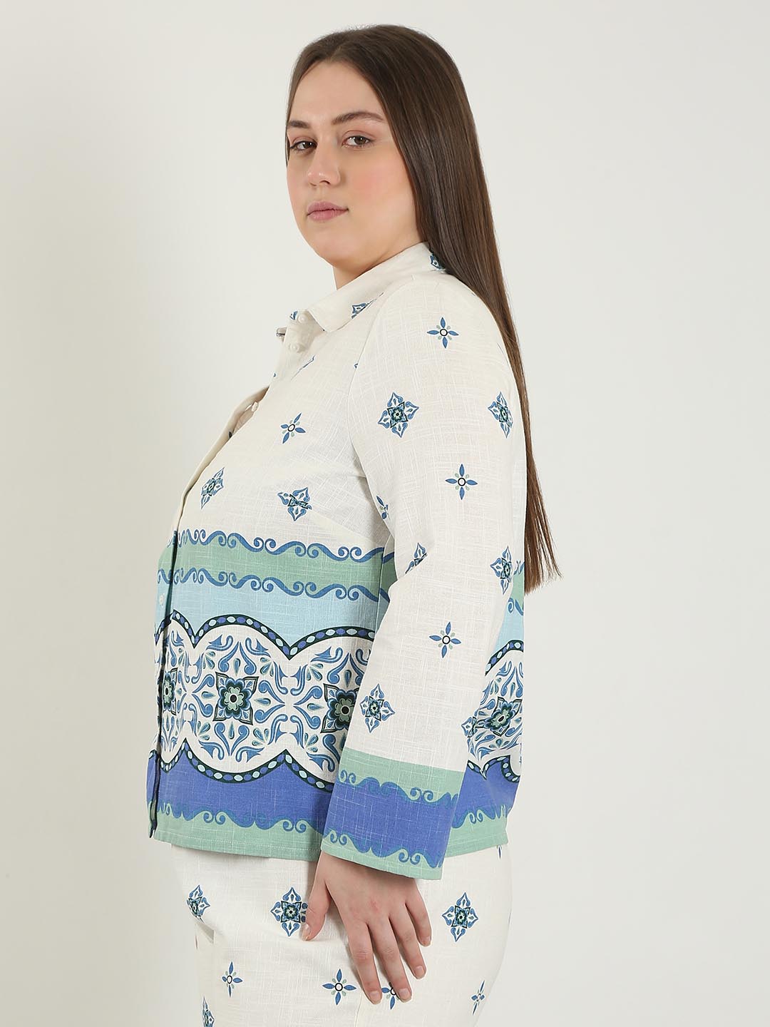 Vero Moda Curve White Printed Cotton Shirt