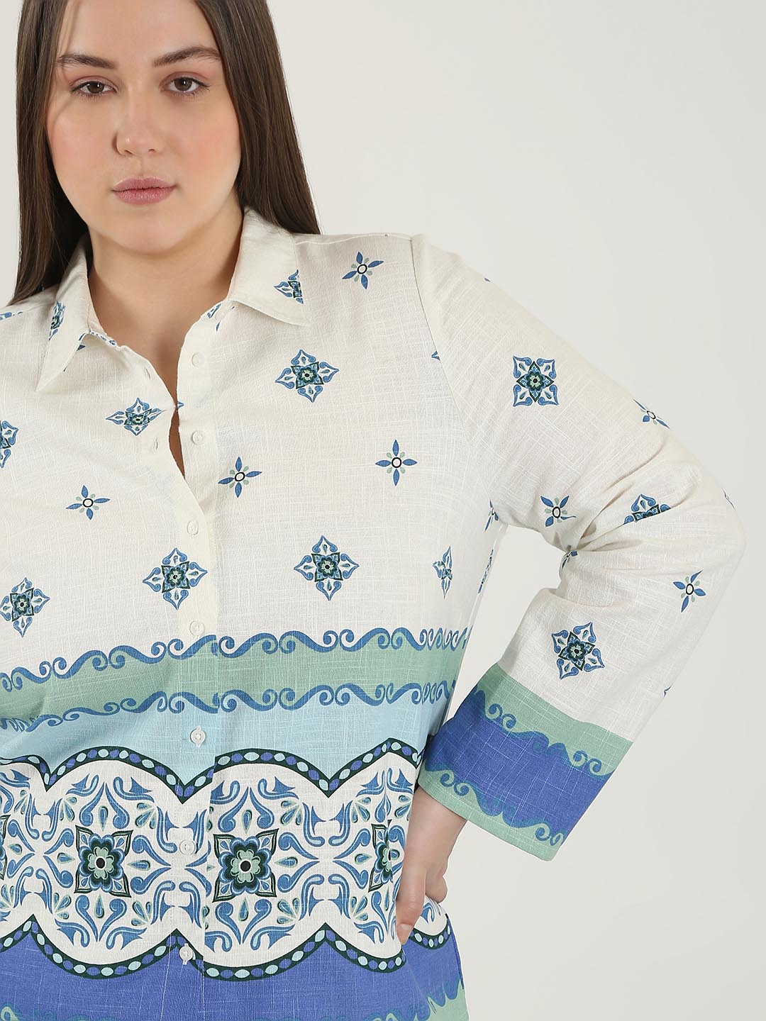 Vero Moda Curve White Printed Cotton Shirt