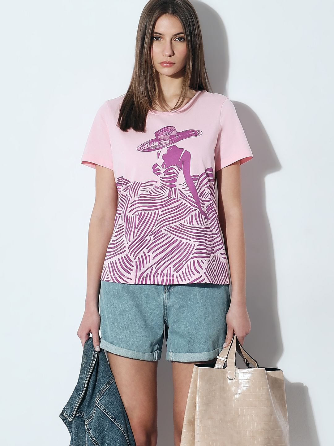 Pink Graphic Print Cotton T-Shirt