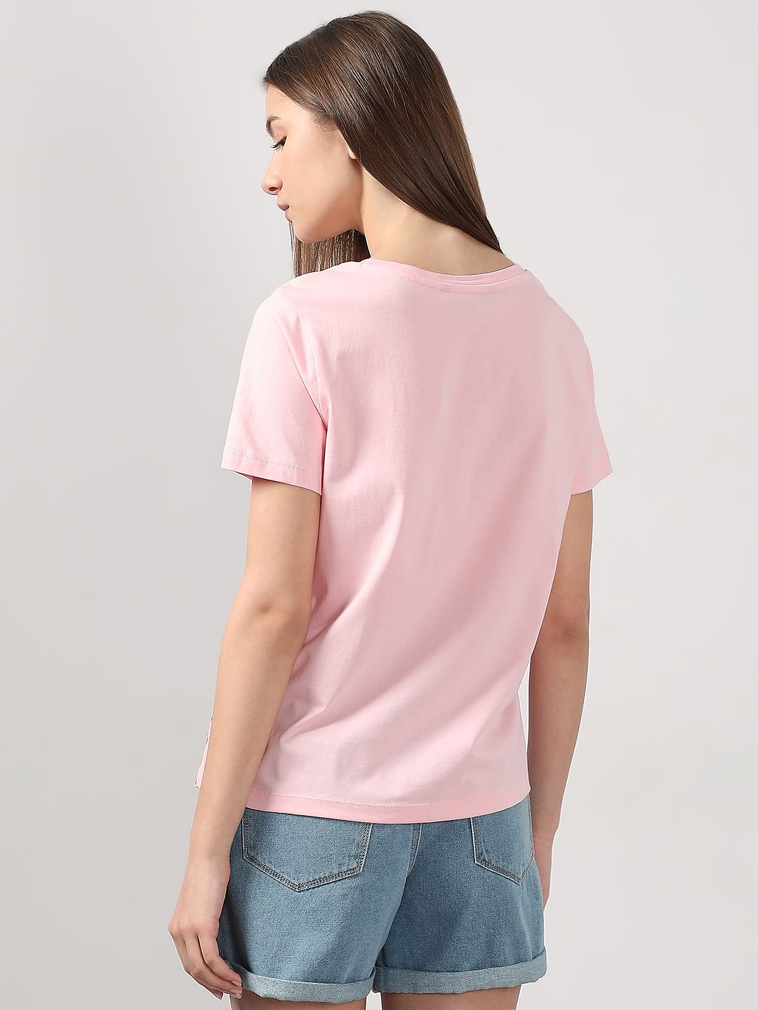 Pink Graphic Print Cotton T-Shirt