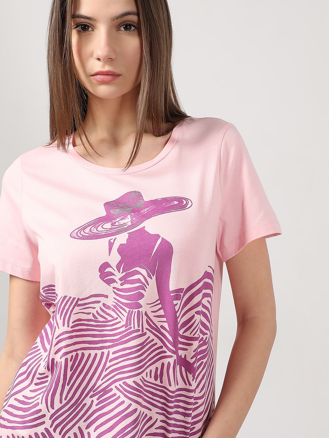 Pink Graphic Print Cotton T-Shirt