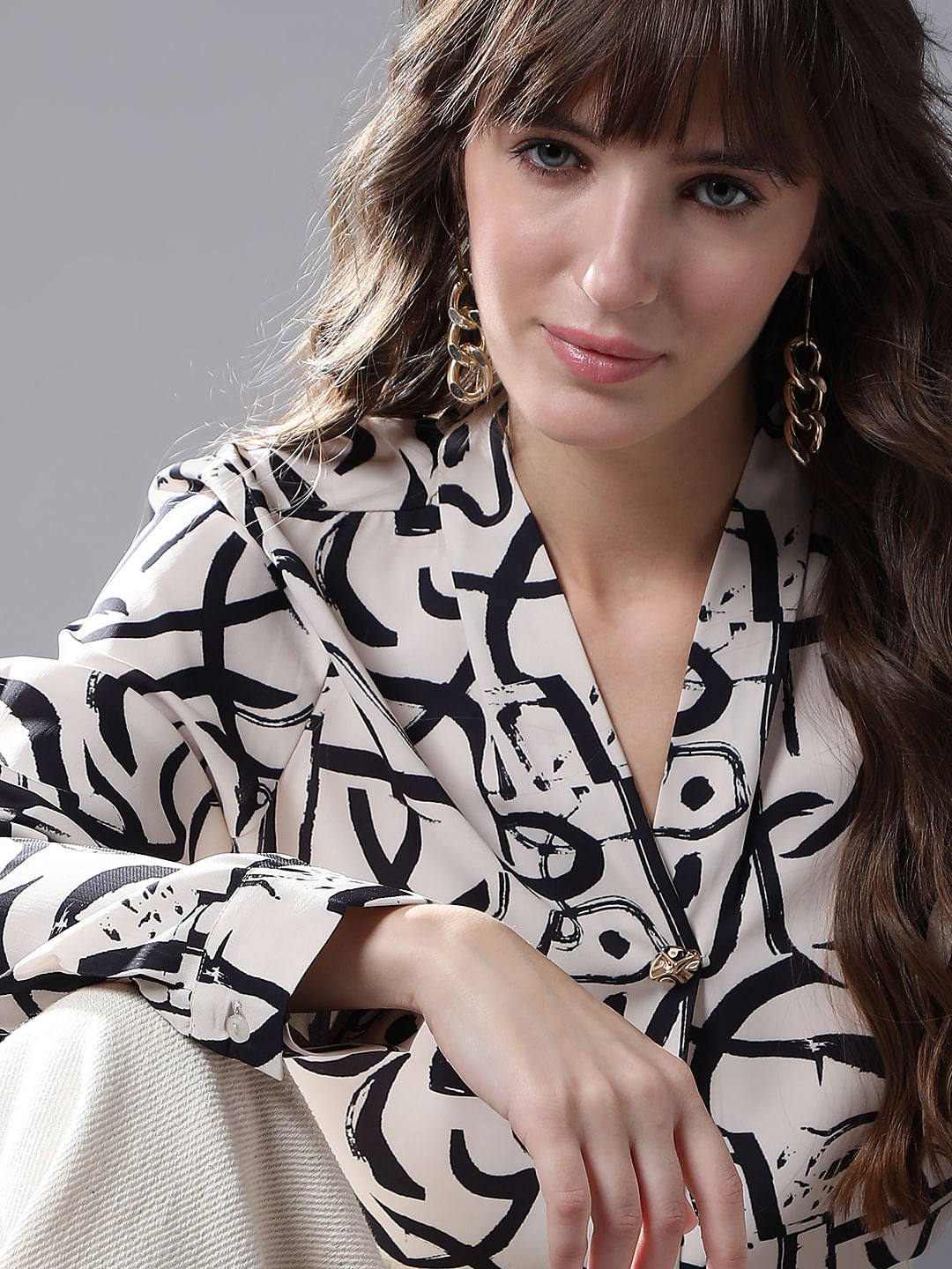 Black & White Abstract Print Top