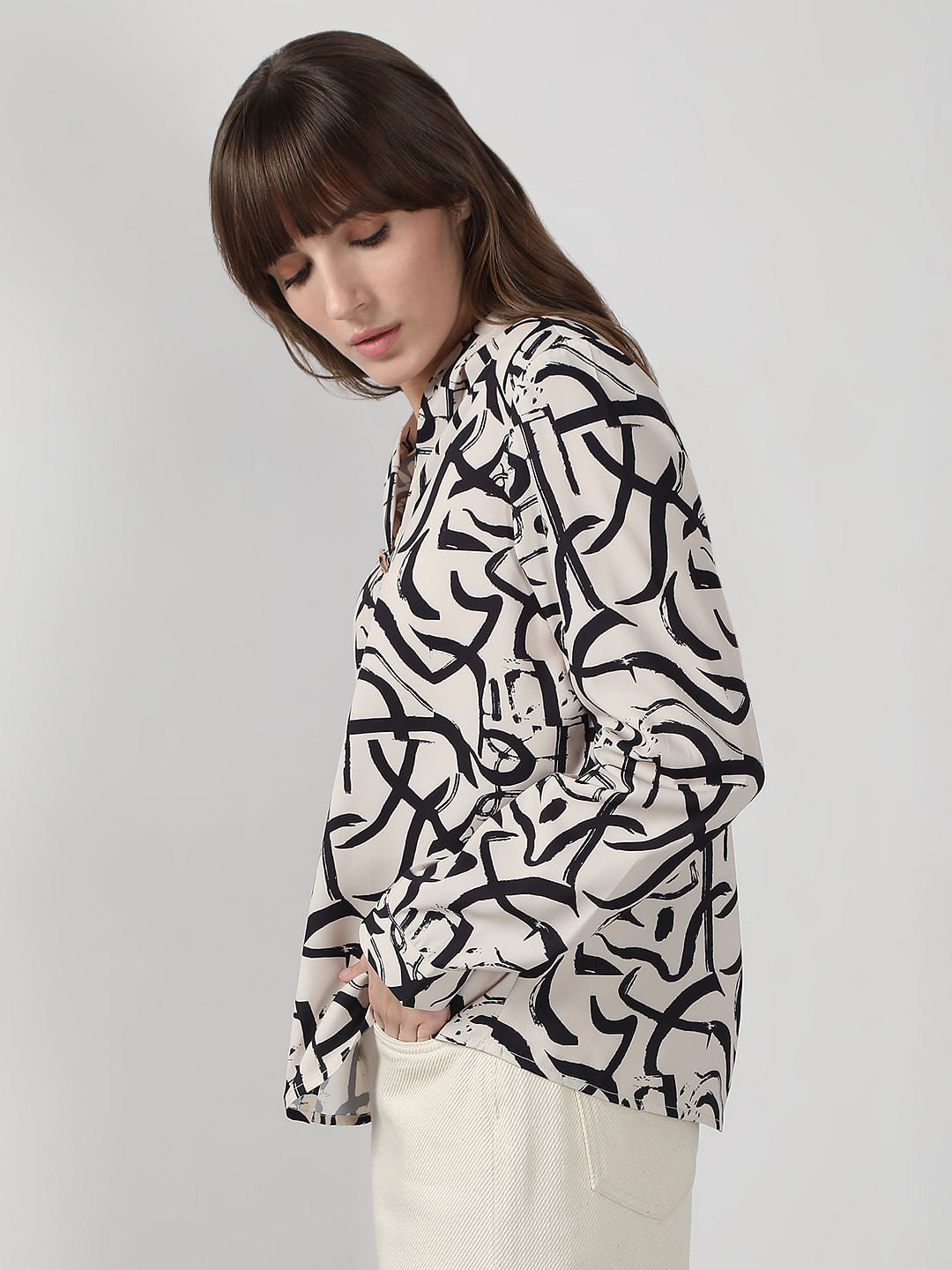 Black & White Abstract Print Top