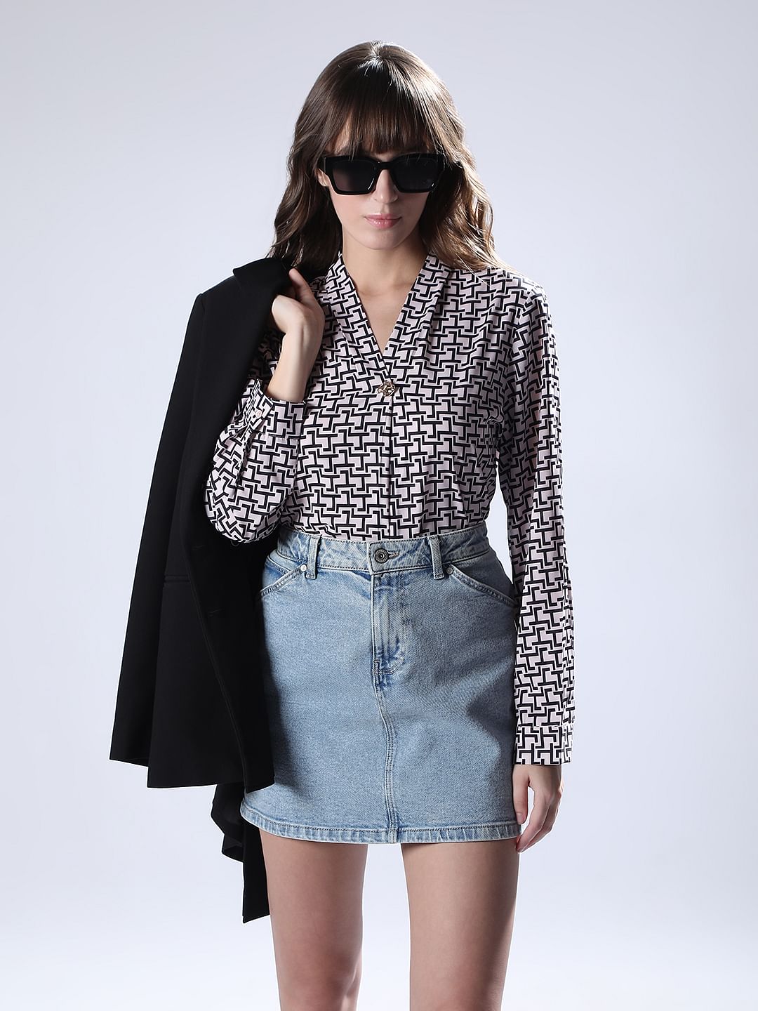 White Abstract Print Top