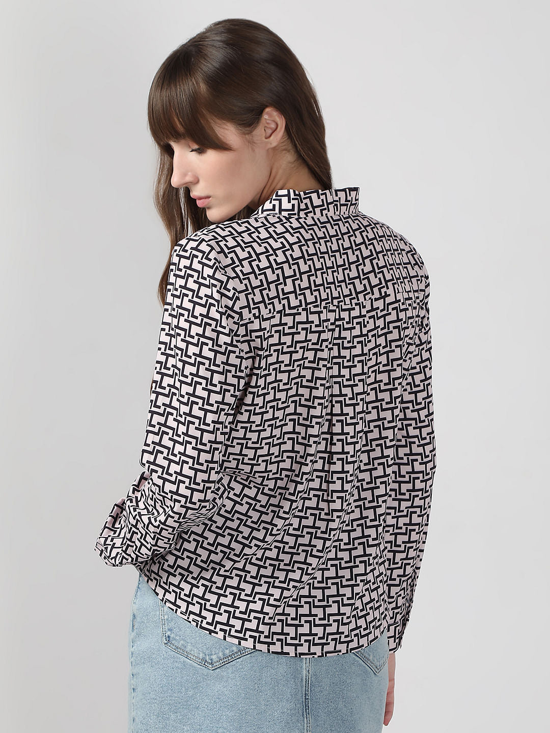 White Abstract Print Top