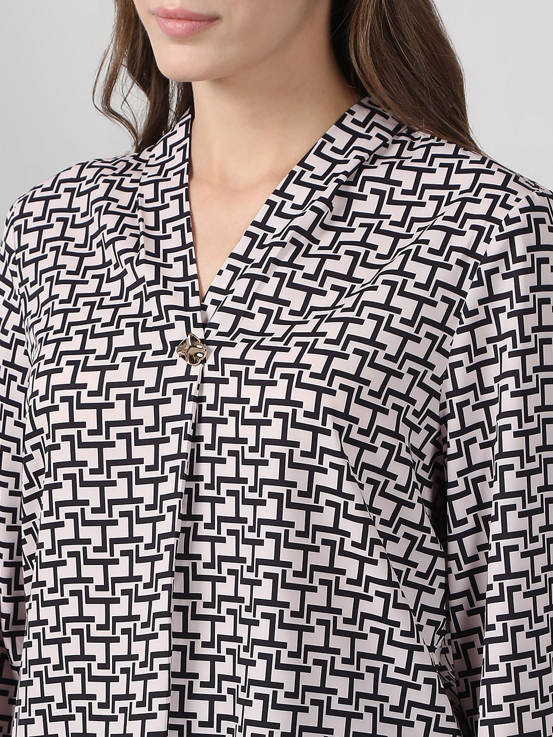 White Abstract Print Top