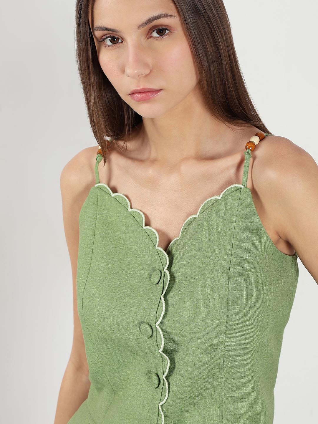 Vero Moda Green Scallop Hem Top