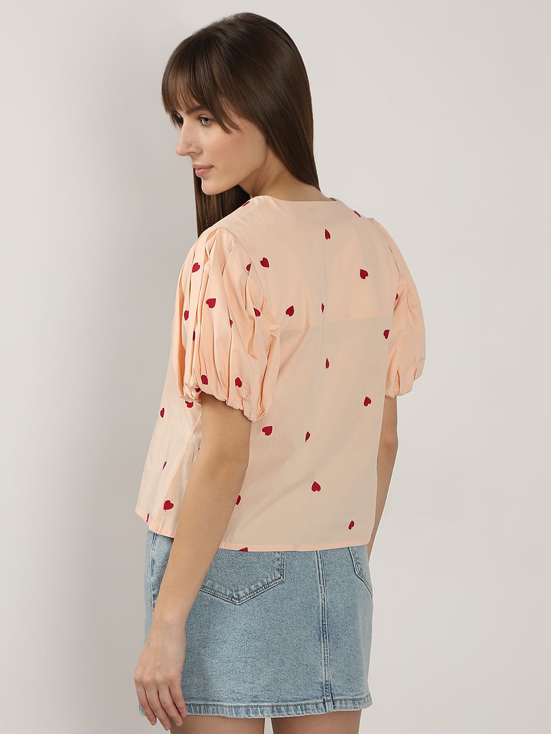 Beige Embroidered Heart Top