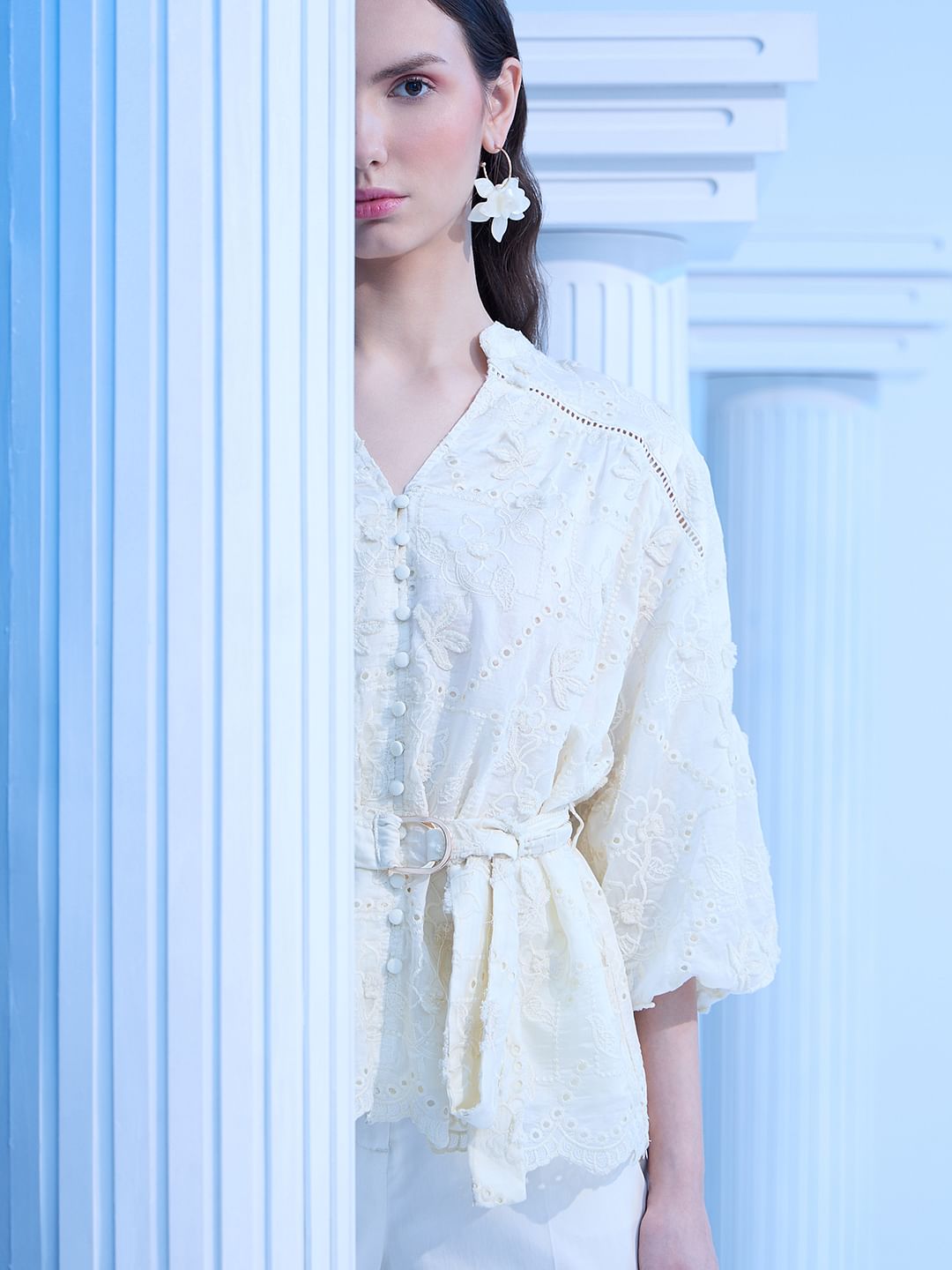 Ecru Embroidered Top