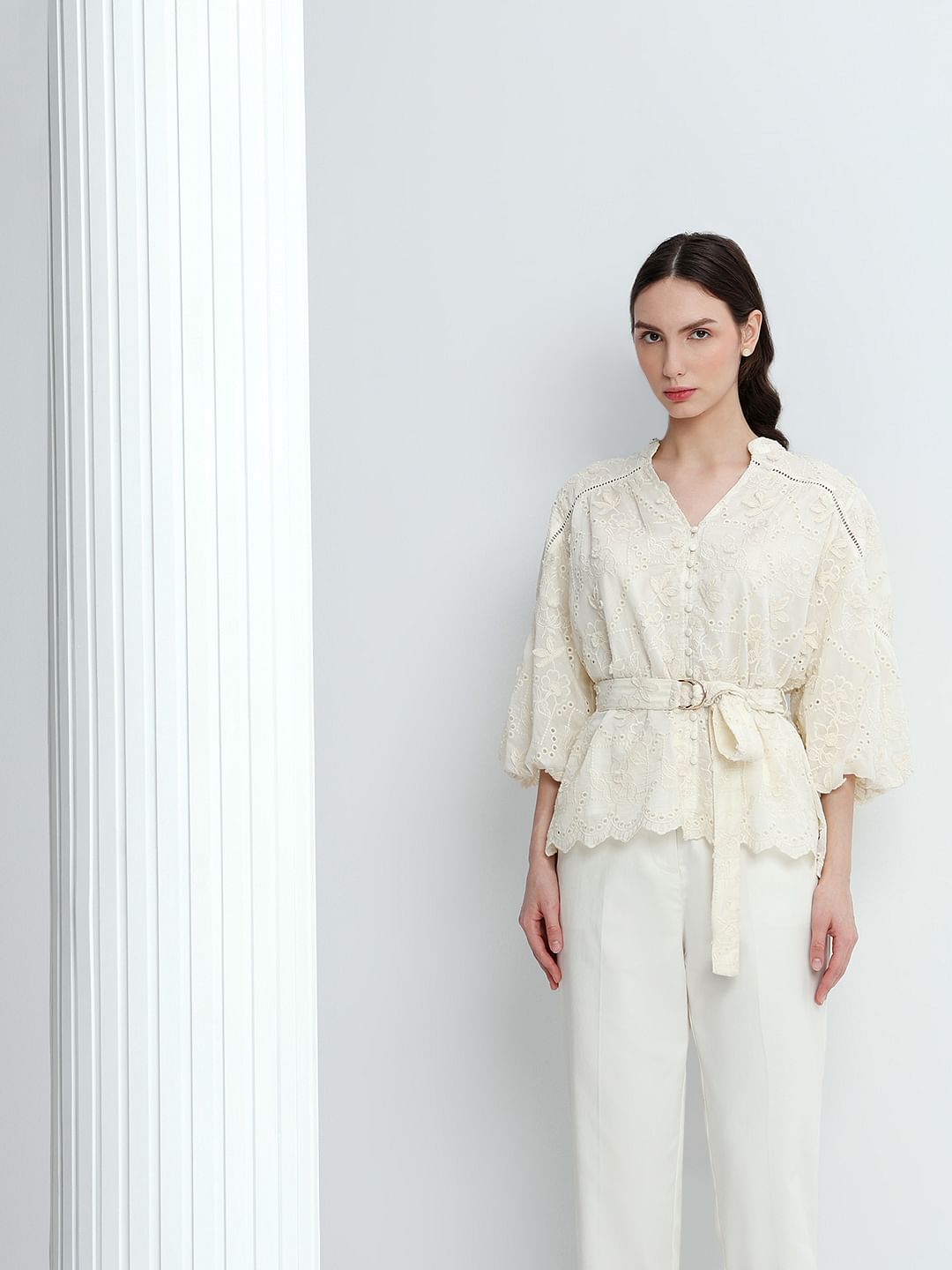 Ecru Embroidered Top