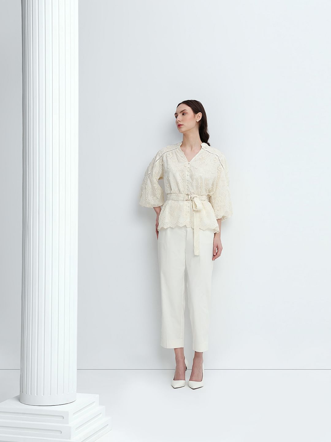 Ecru Embroidered Top