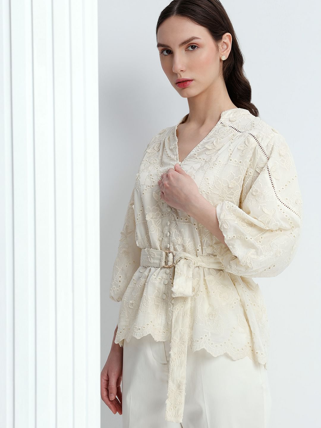 Ecru Embroidered Top