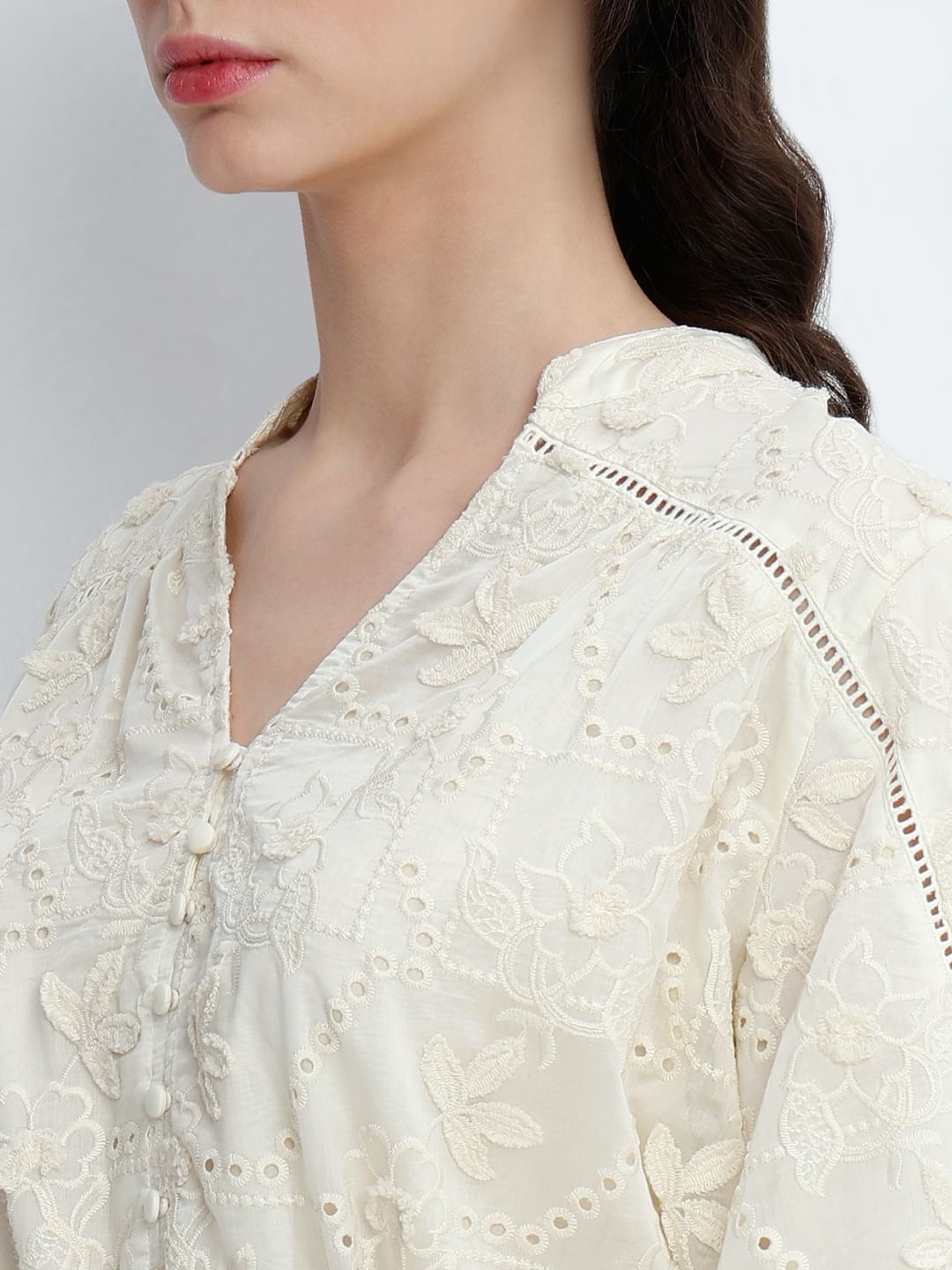 Ecru Embroidered Top