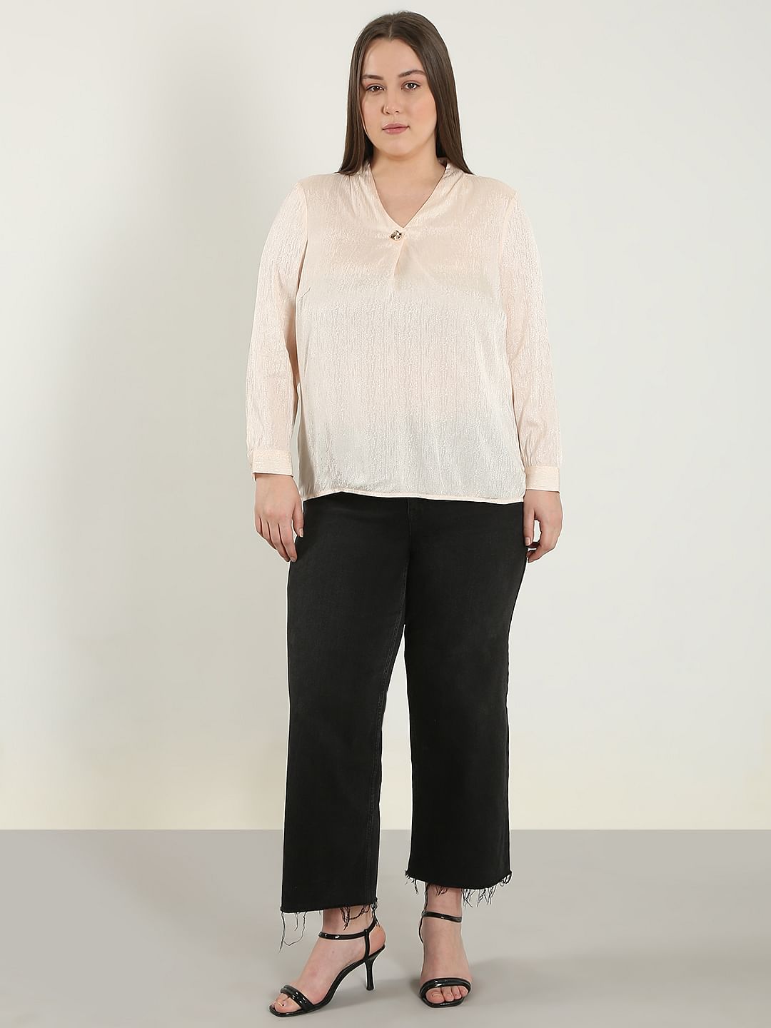 Curve Peach Pink Jacquard Top