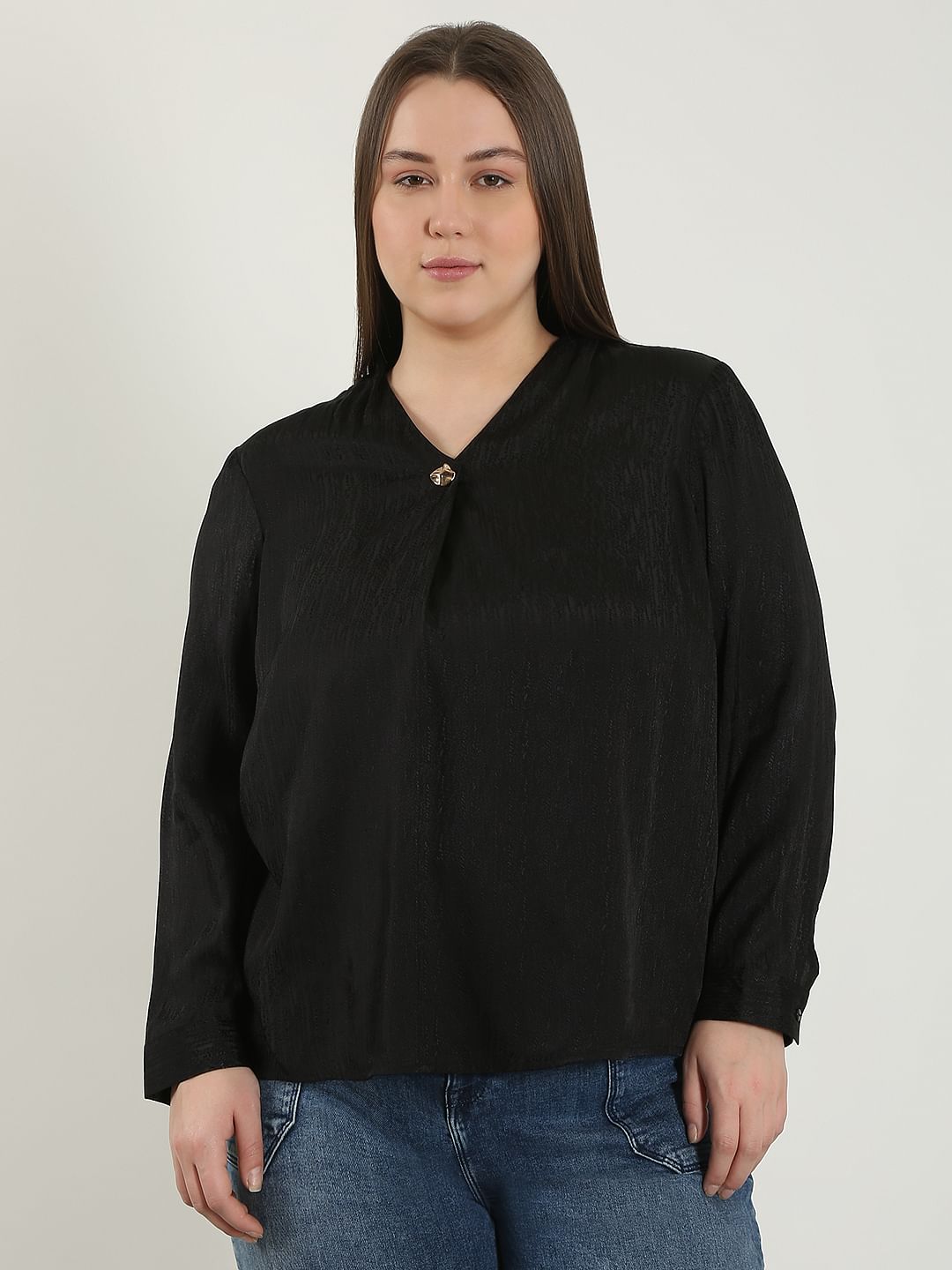 Curve Black Jacquard Top