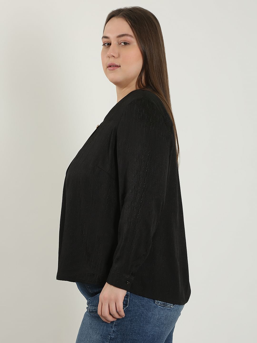 Curve Black Jacquard Top