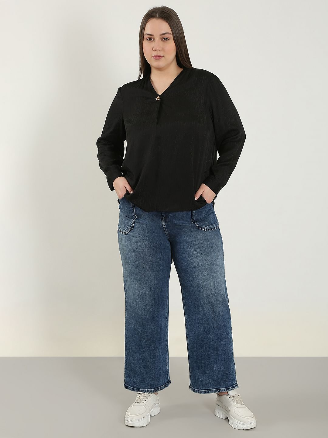 Curve Black Jacquard Top