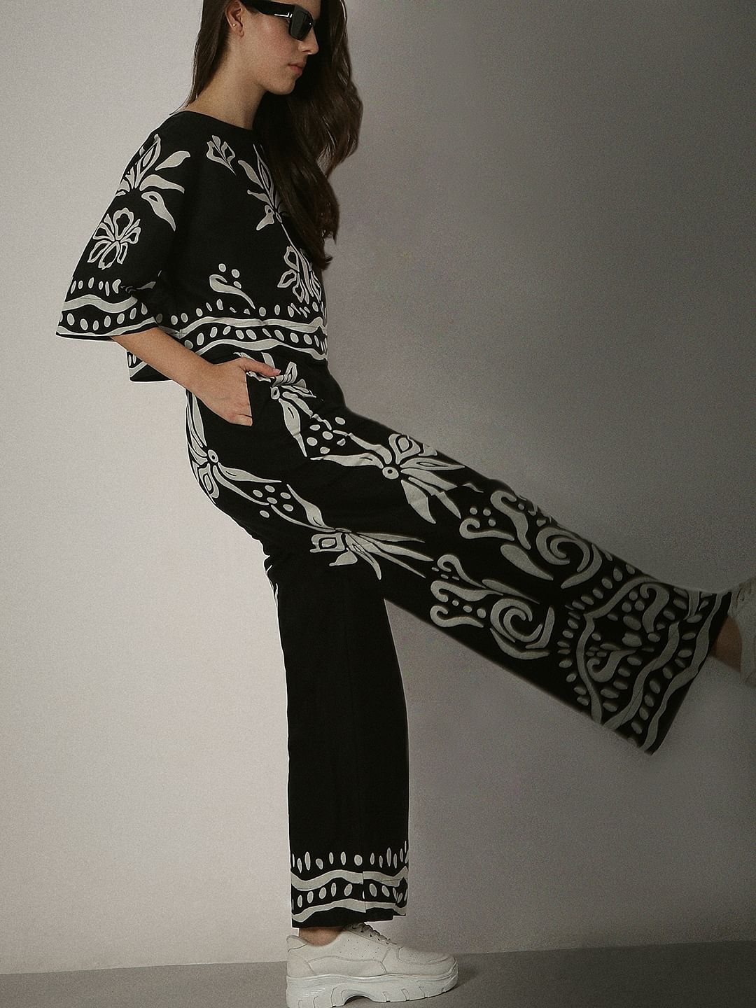 Black & White Printed Co-Ord Set Pants