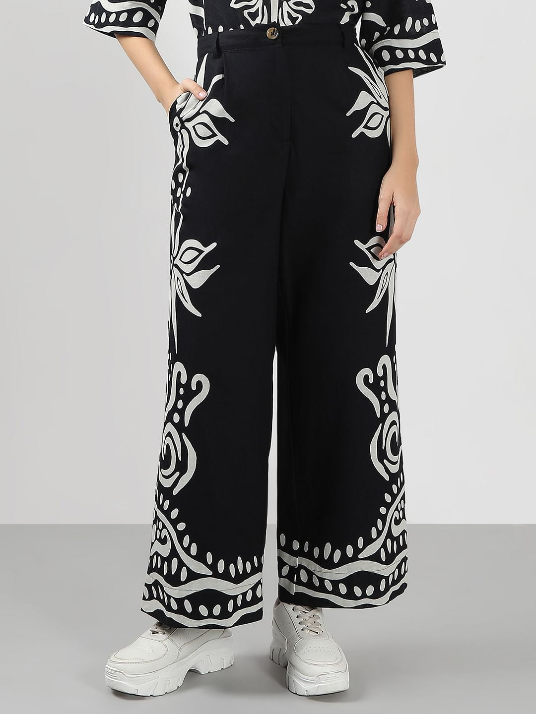Black & White Printed Co-Ord Set Pants