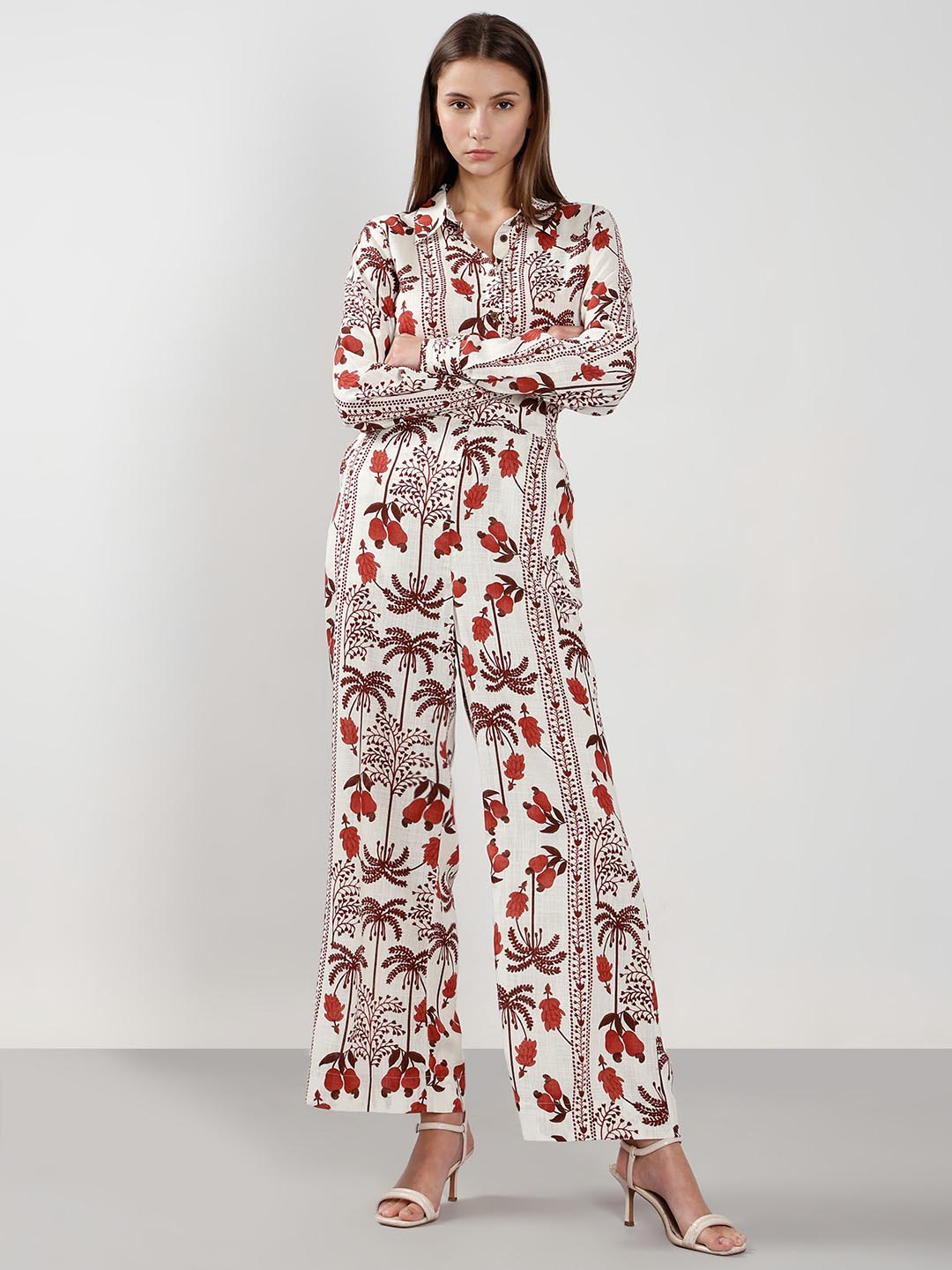 Vero Moda Ecru Printed High Rise Pants