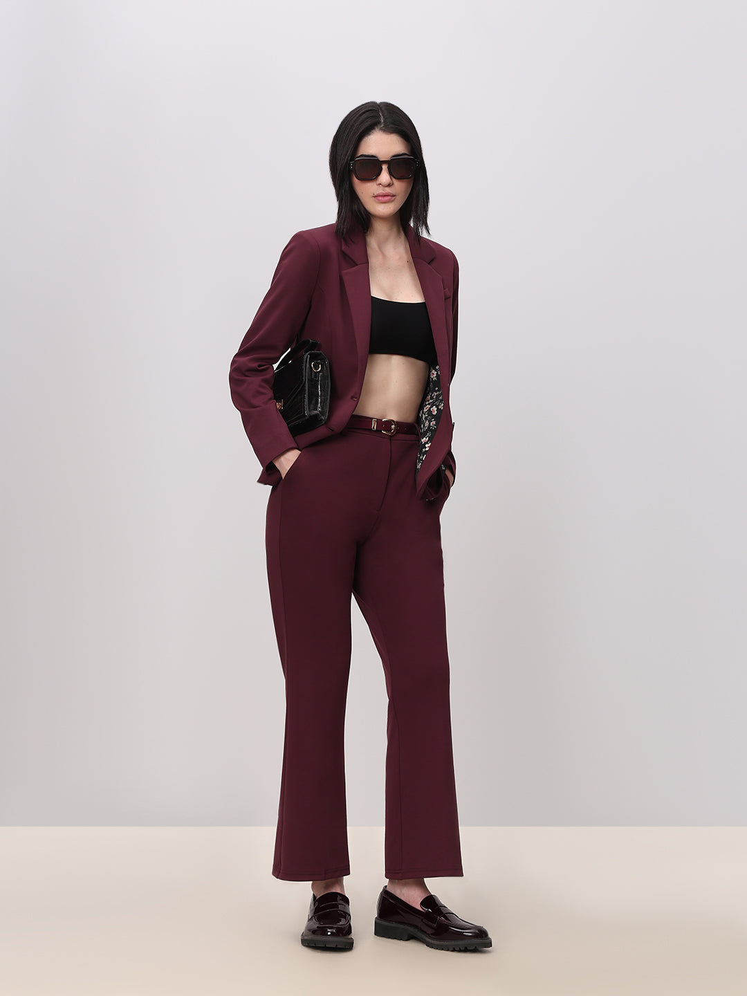 Burgundy Straight Fit Pants