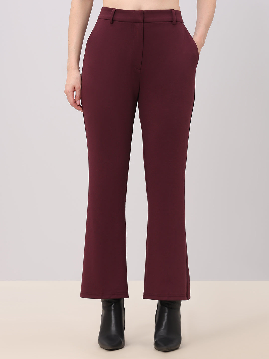 Burgundy Straight Fit Pants