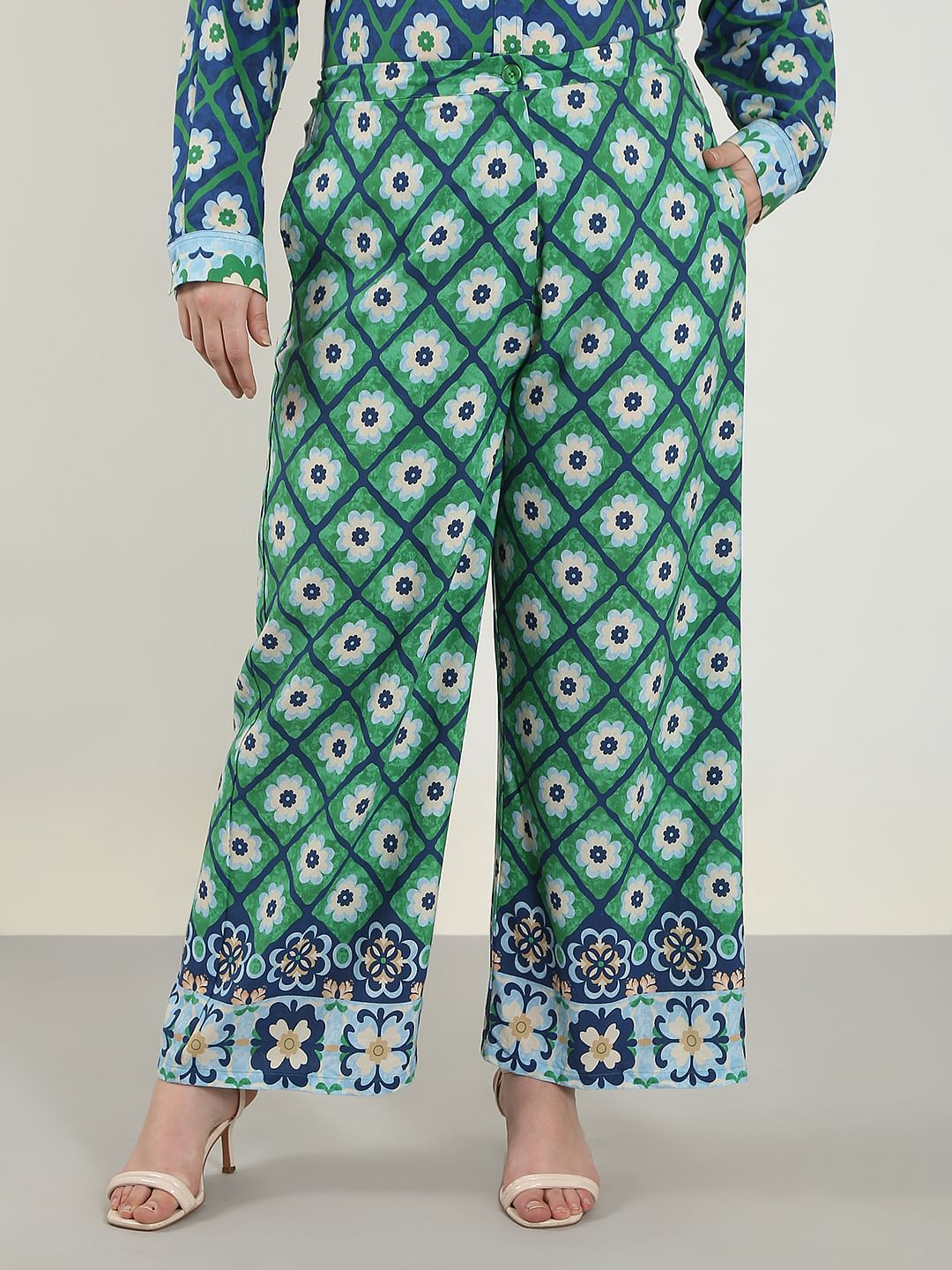 Curve Green Printed Co-Ord Set Pants