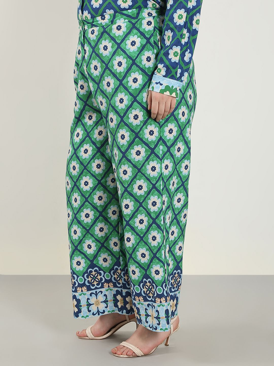 Curve Green Printed Co-Ord Set Pants