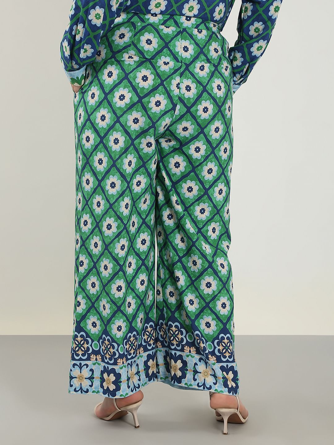 Curve Green Printed Co-Ord Set Pants