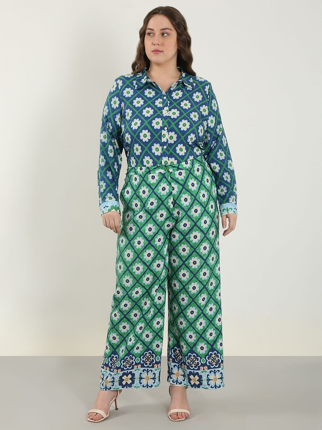 Curve Green Printed Co-Ord Set Pants