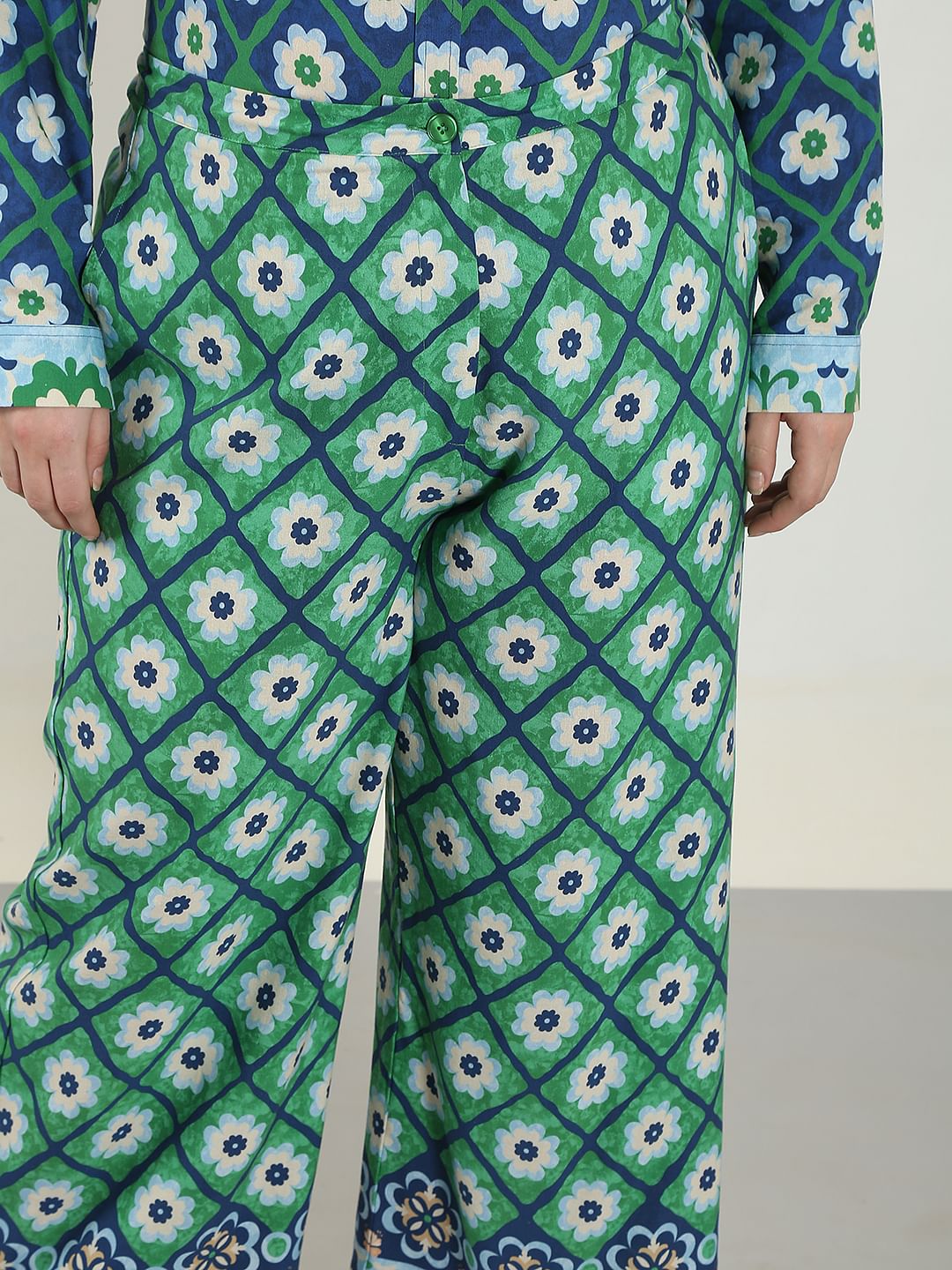 Curve Green Printed Co-Ord Set Pants