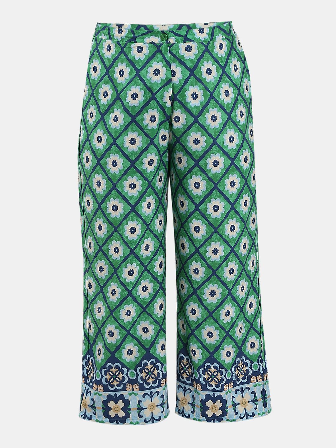 Curve Green Printed Co-Ord Set Pants