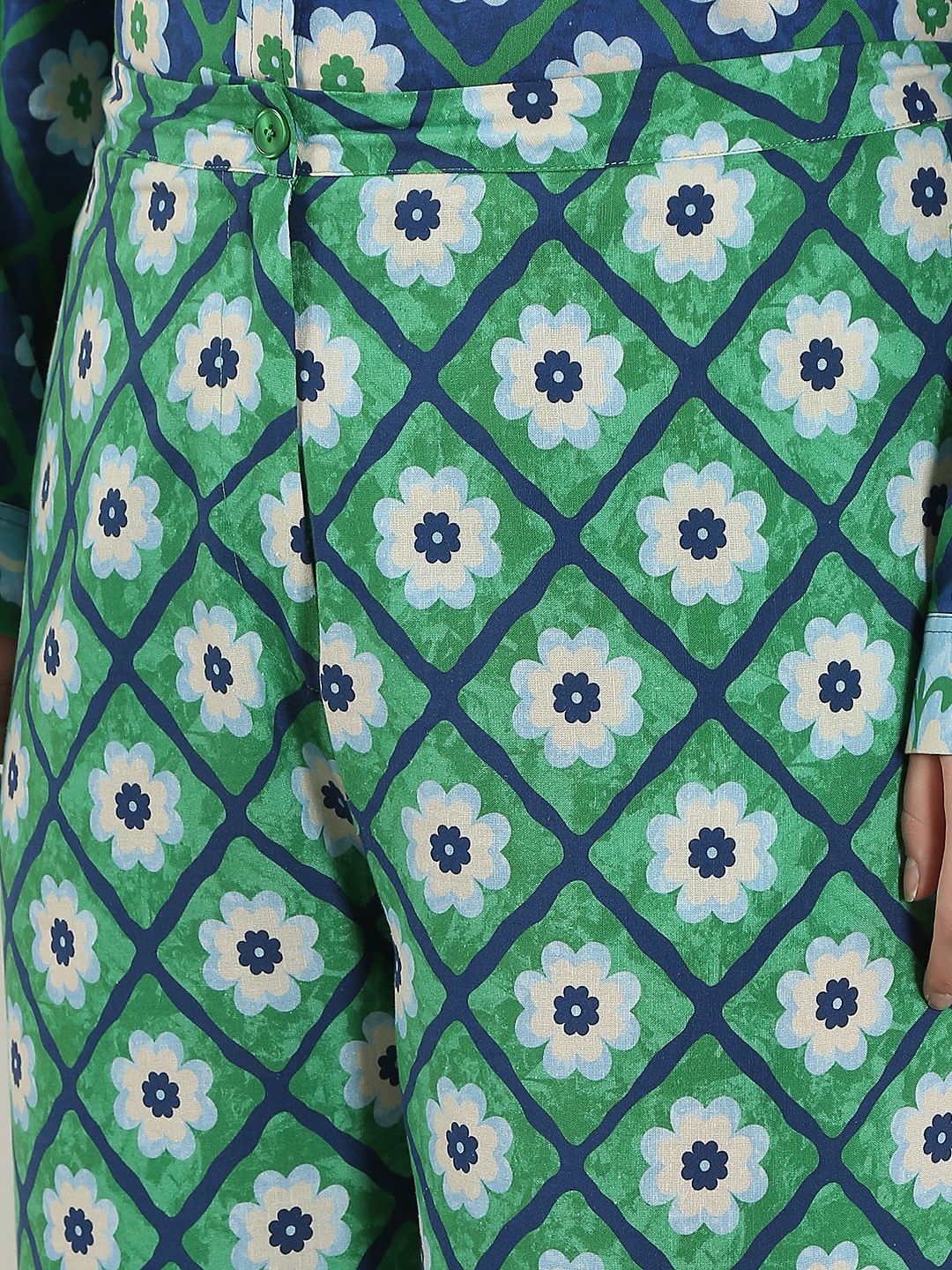 Curve Green Printed Co-Ord Set Pants