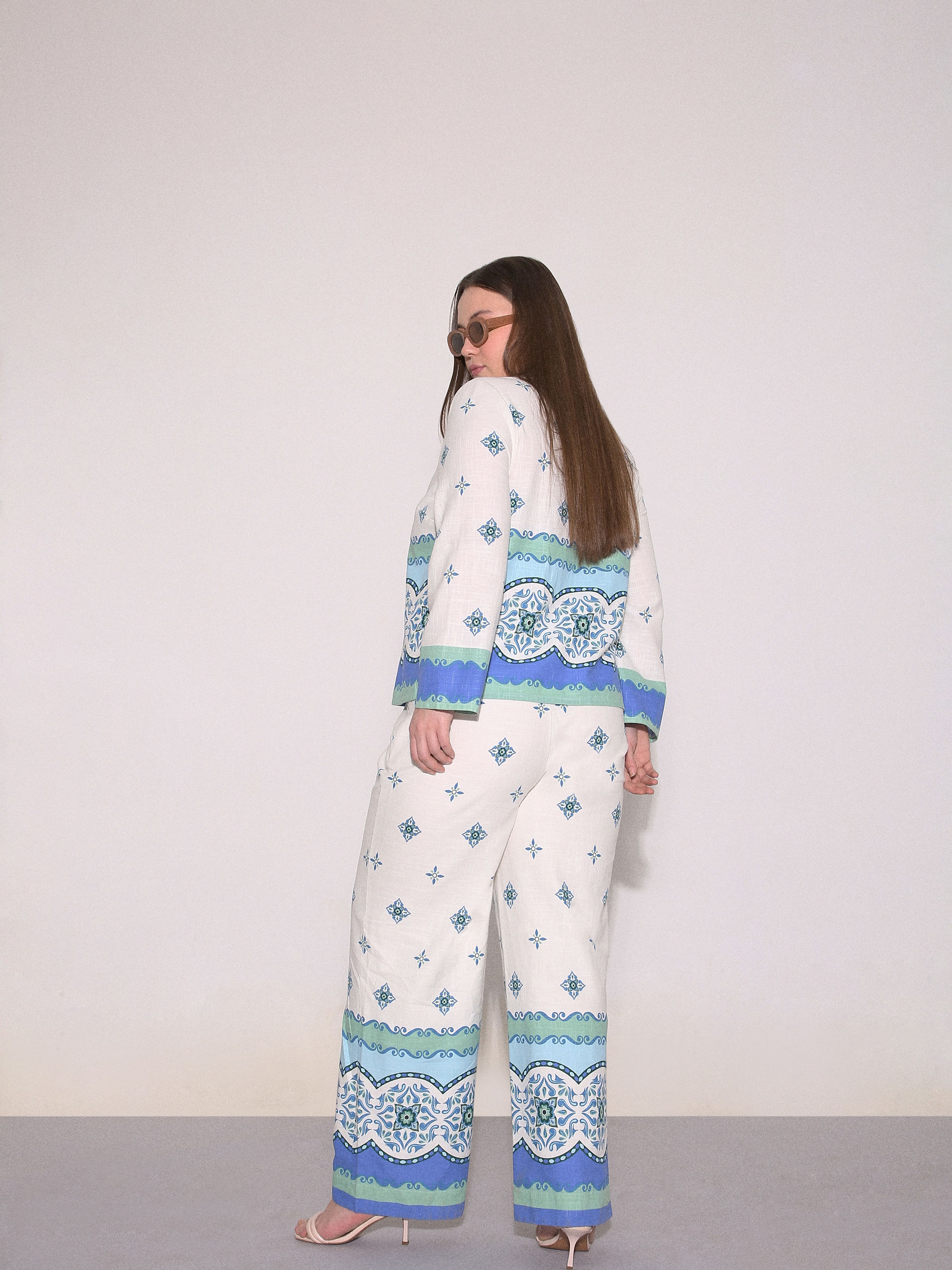 Curve White Printed Co-Ord Set Pants