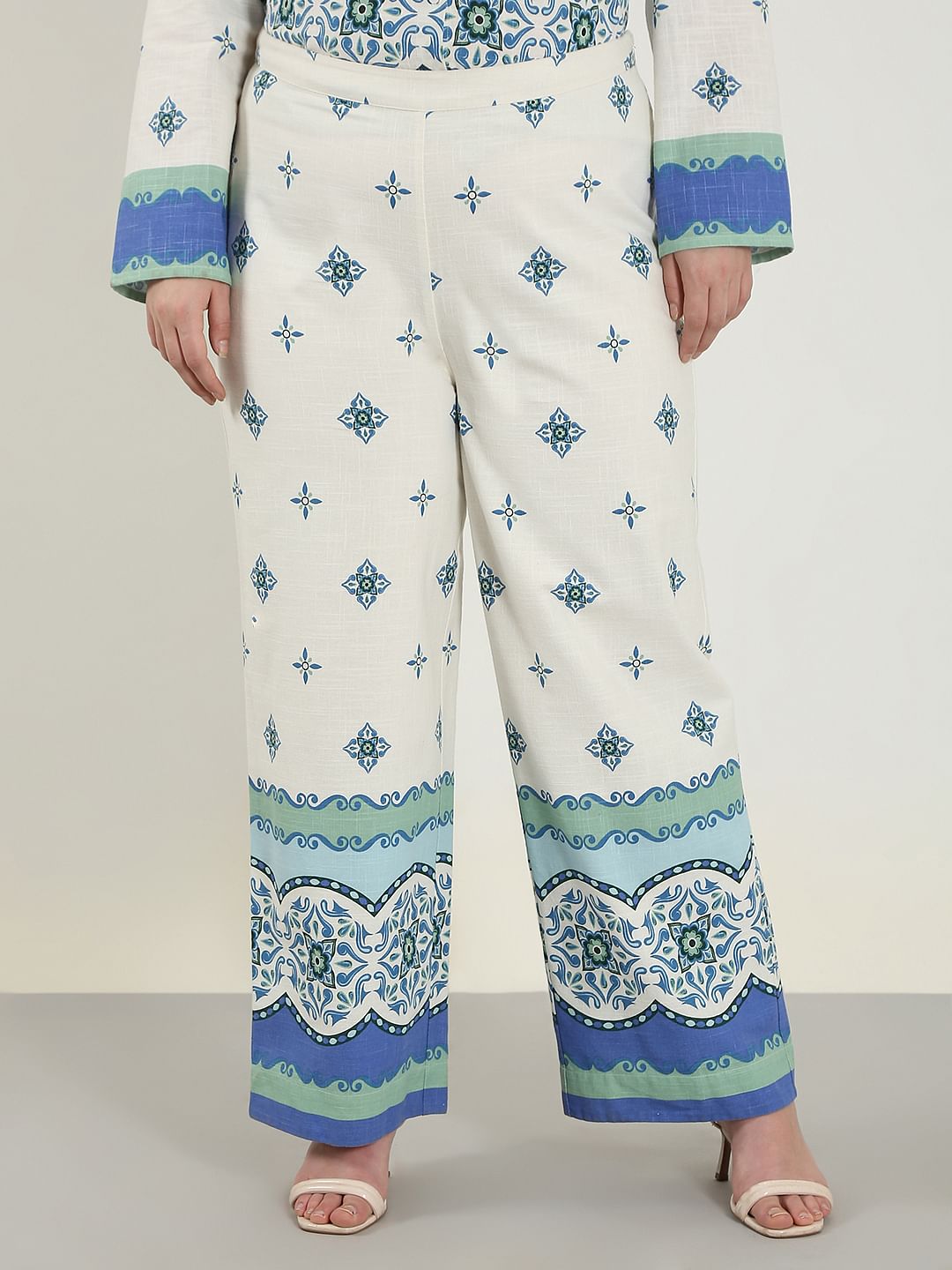 Curve White Printed Co-Ord Set Pants