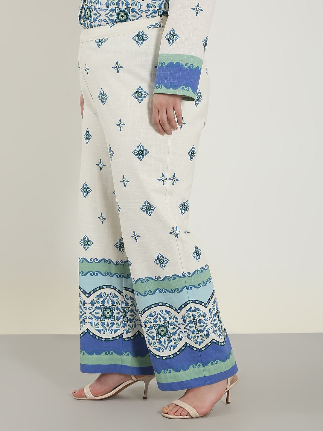 Curve White Printed Co-Ord Set Pants