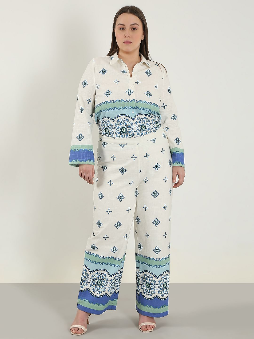 Curve White Printed Co-Ord Set Pants