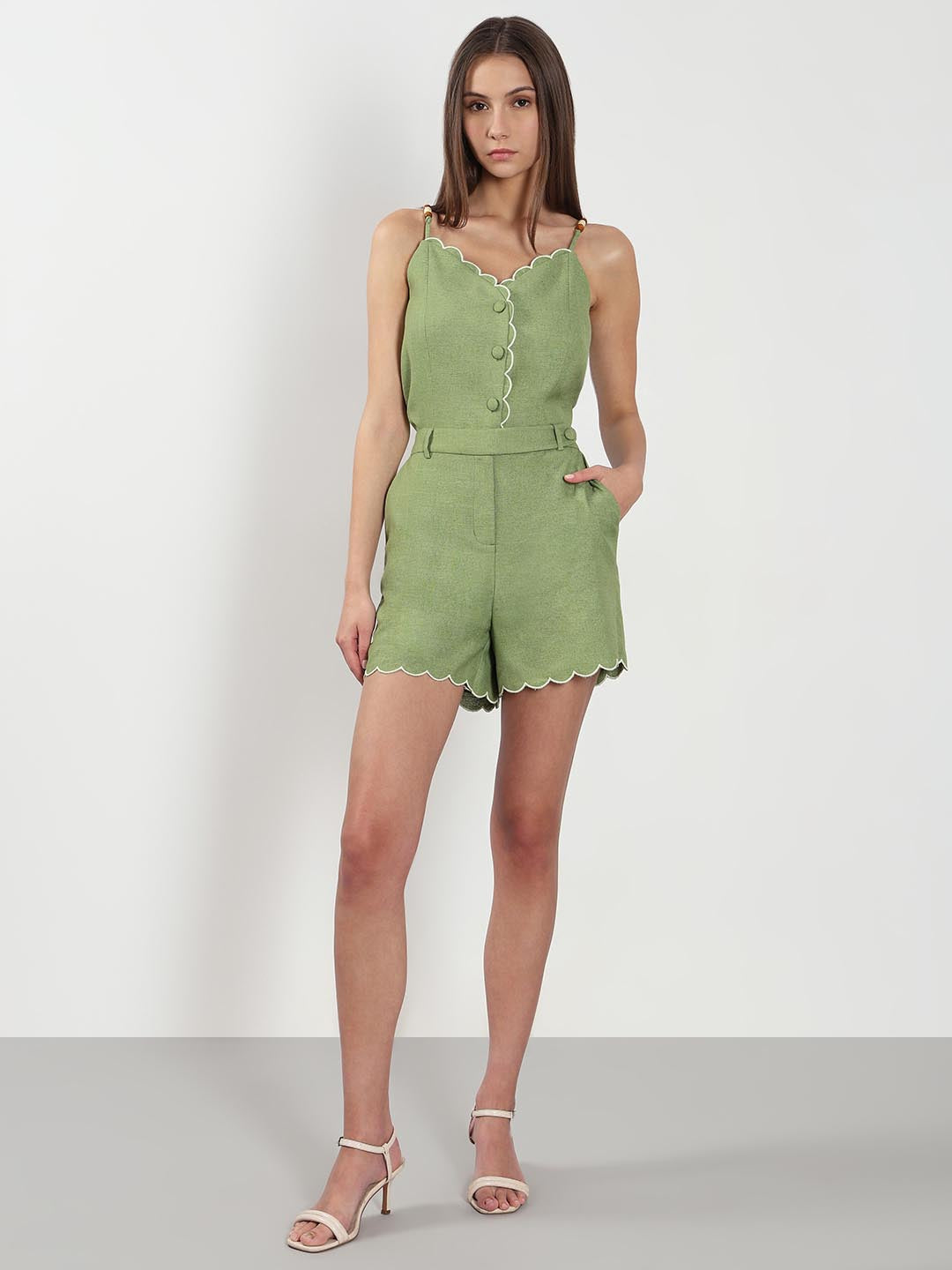 Vero Moda Green Scallop Hem Shorts