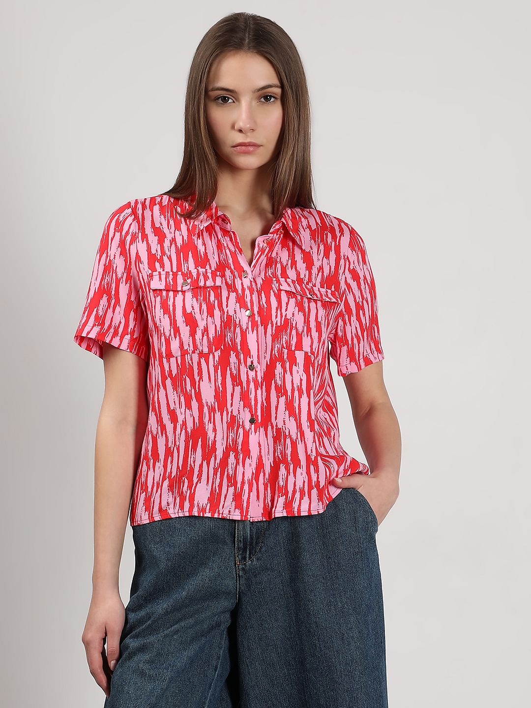 Pink & Red Printed Shirt