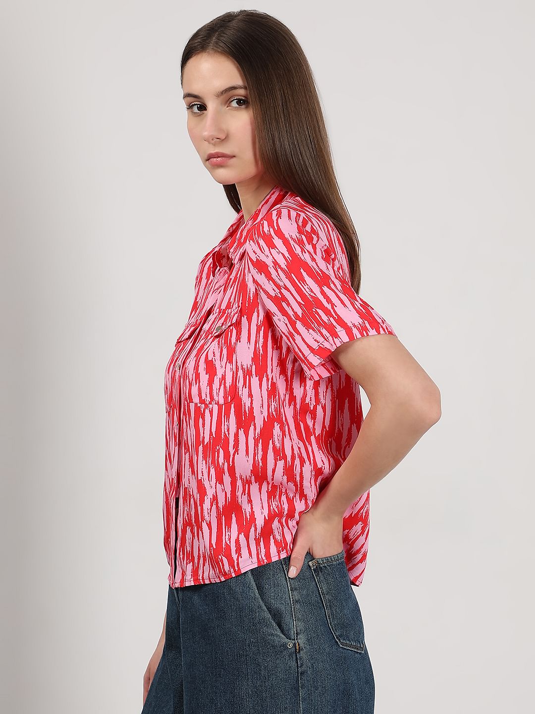 Pink & Red Printed Shirt
