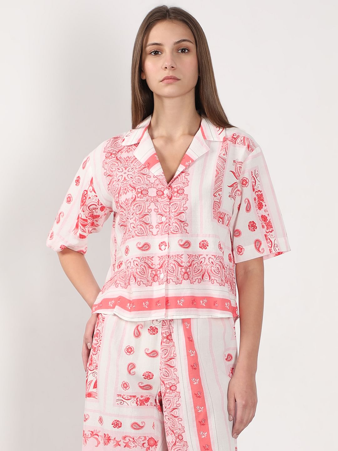 Pink Printed Co-Ord Set Shirt